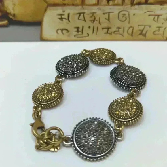 Lucky Brand Reversible Silver Gold Bracelet Round Medallions Antique Finish - Picture 5 of 7